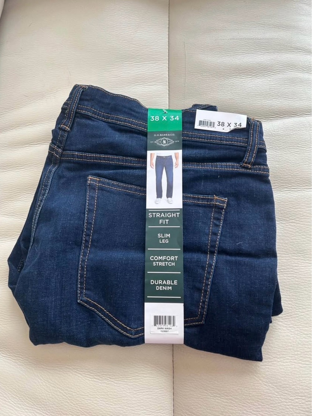 Mens Straight Fit Dark Blue Jeans - Comfort Stretch 38x34